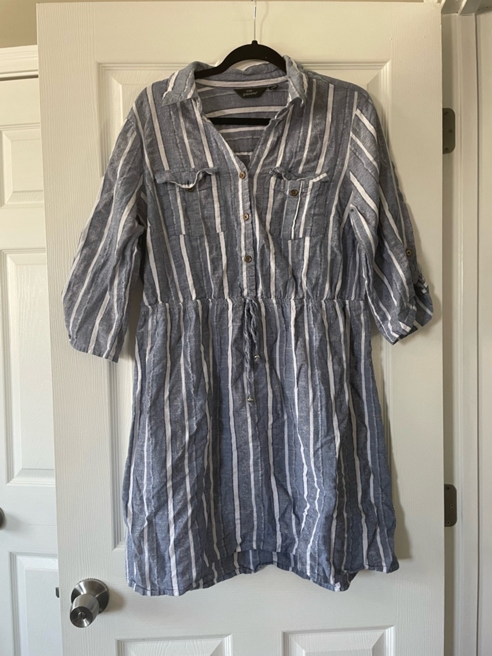 Mlle Gabrielle Blue and White Striped Shirt Dress